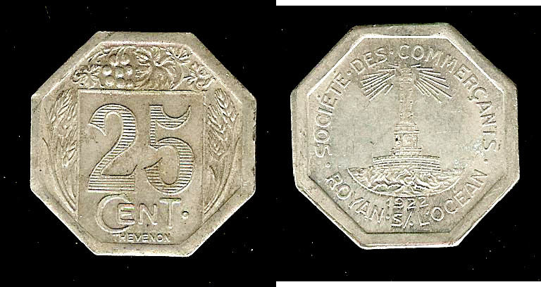 Royan Commercial Sociery 25 centimes 1922 AU